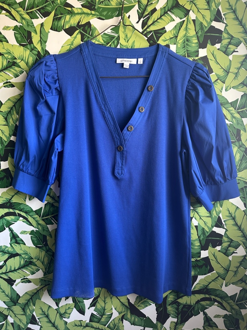 Chico's Cobalt Puff Sleeve V-Neck Blouse